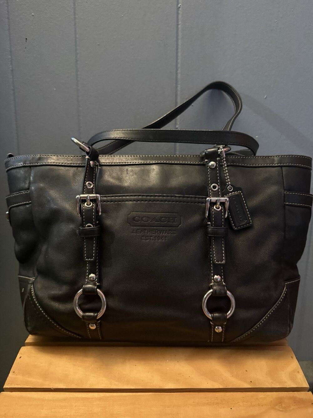 Vintage Y2K Coach Gallery East West tote bag with silver-tone hardware